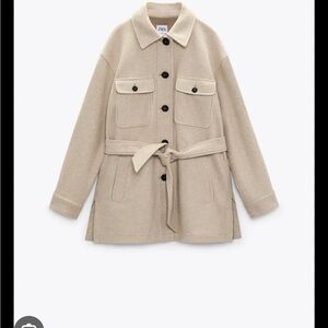 Zara Women's Beige Belted Shacket / Overshirt